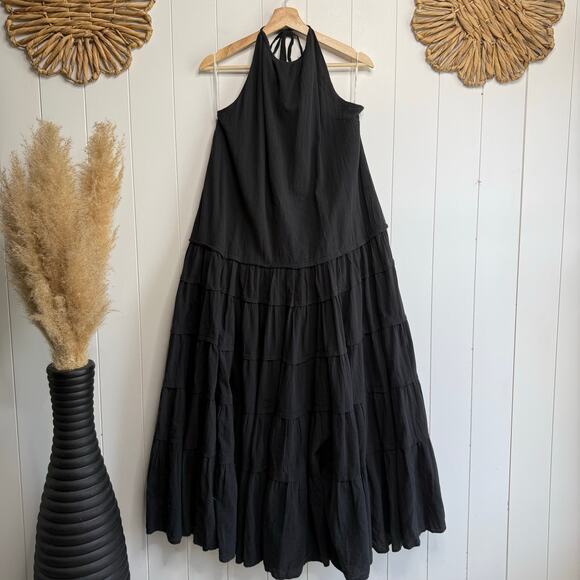 Free People maxi dress tiered halter ruffled cotton boho sleeveless Medium black - Picture 3 of 7